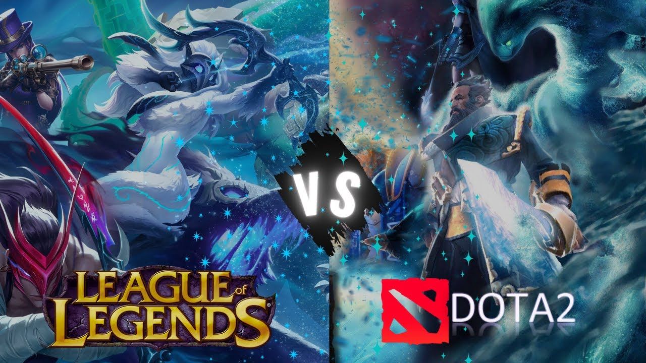 promotional image featuring characters from League of Legends and Dota 2