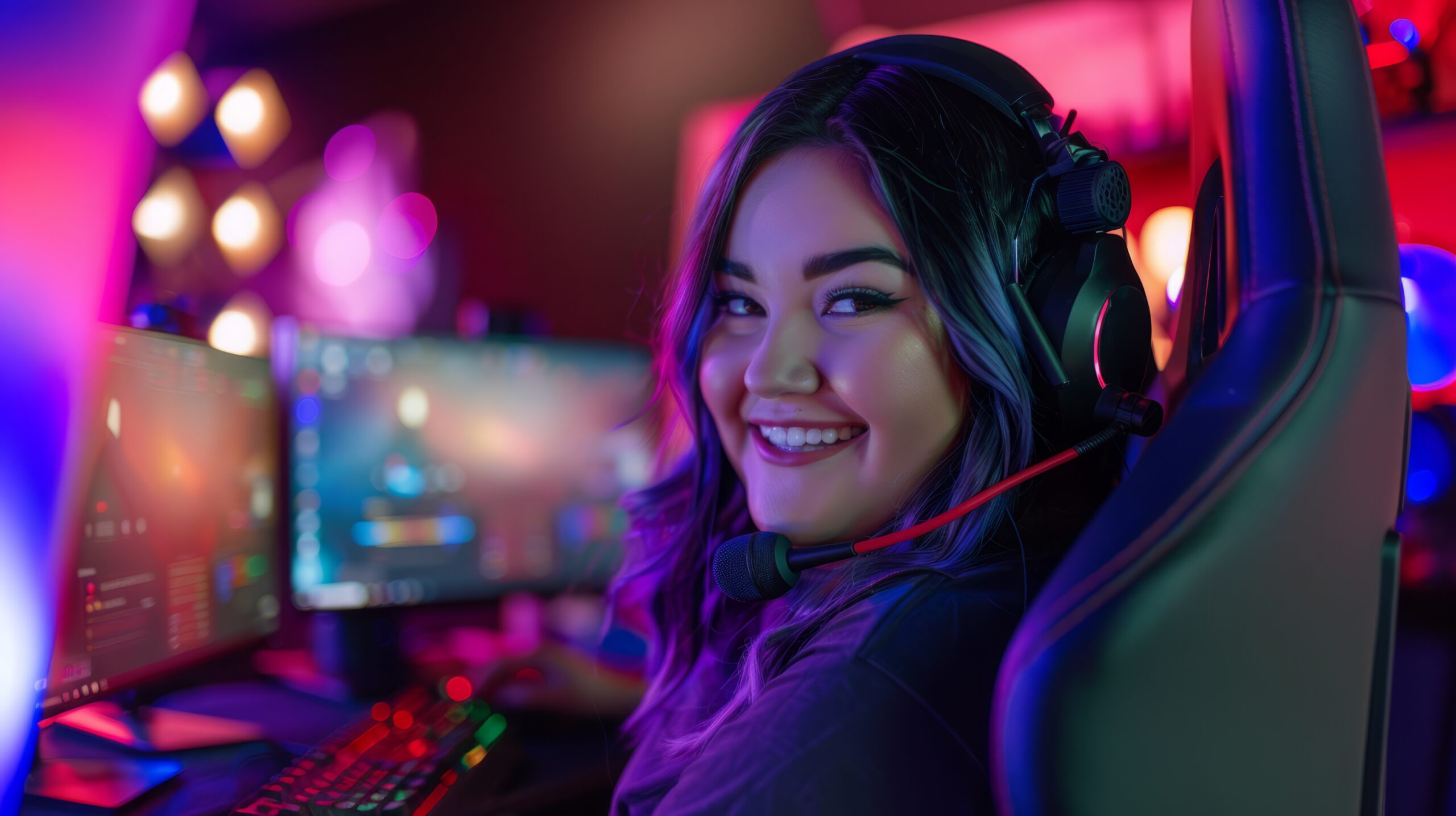gamer with long hair wearing a headset